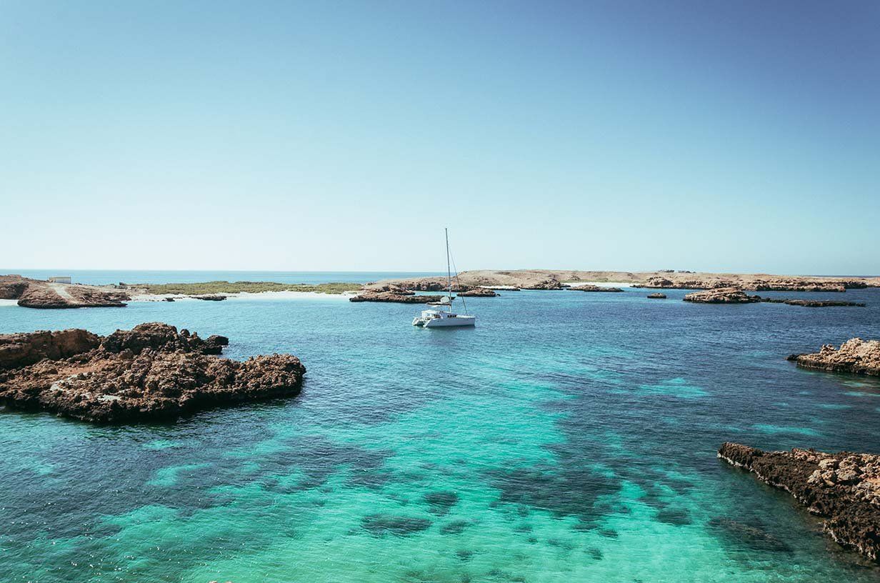 Turquoise water and rocky islets at the Daymaniyat Islands