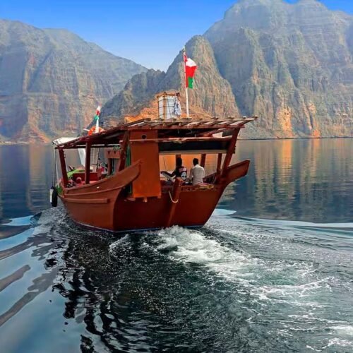 A dhow on the water of Khor Ash Sham in Musandam