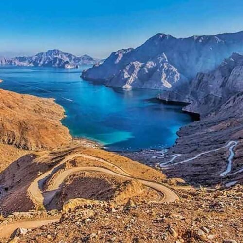 Mountain road above a fjord in Musandam