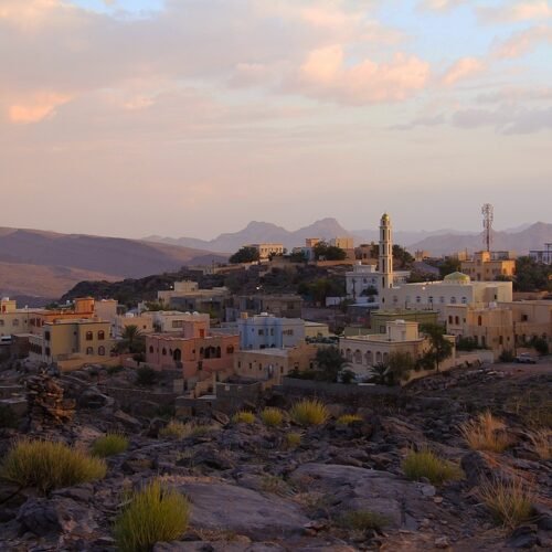 Mountain village at dusk